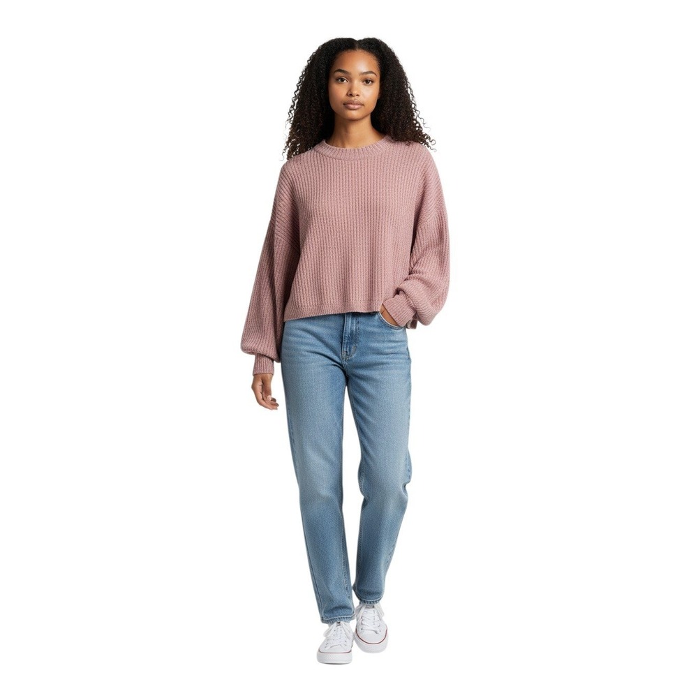 Shein Chenille Ribbed Knit Sweater One Size Dusty Rose Oversized Balloon Sleeve